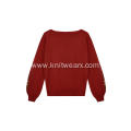 Women's Knitted Floral Embroidery Puff Sleeve Pullover